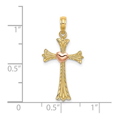 14K Two-Tone Gold Textured Cross Heart Charm – view 4