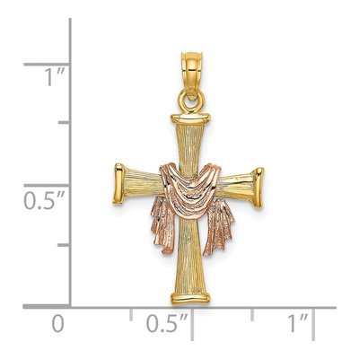 14K Two-Tone Gold Textured Cross Drape Charm – view 3