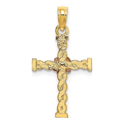 14K Two-Tone Gold Twisted Cross Flower Charm – view 5