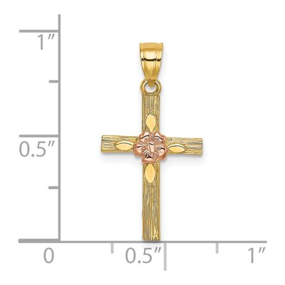 14K Two-Tone Gold Textured Cross Flower Charm – view 4