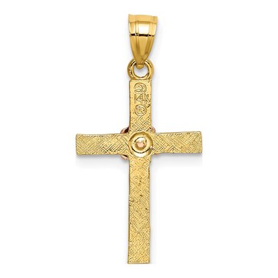 14K Two-Tone Gold Textured Cross Flower Charm – view 5
