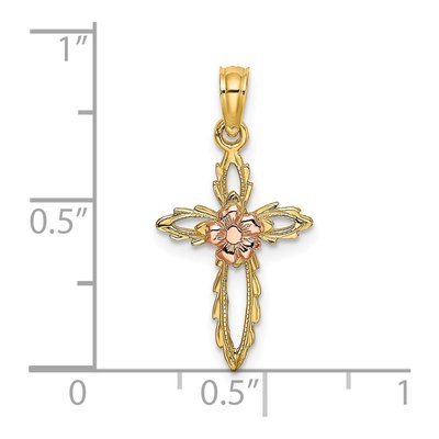 14K Two-Tone Gold Cut-Out Cross Flower Charm – view 4