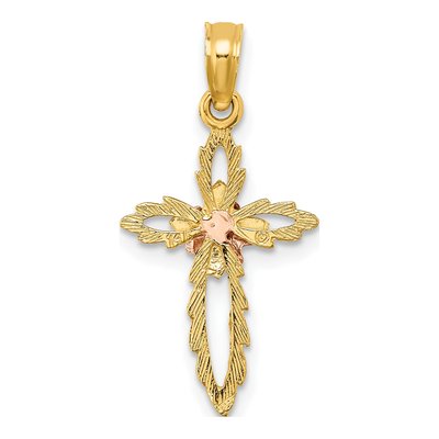 14K Two-Tone Gold Cut-Out Cross Flower Charm – view 5