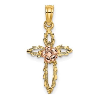 14K Two-Tone Gold Cut-Out Cross Flower Charm