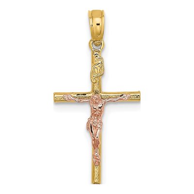14K Two-Tone Gold Cross Crucifix Pendant