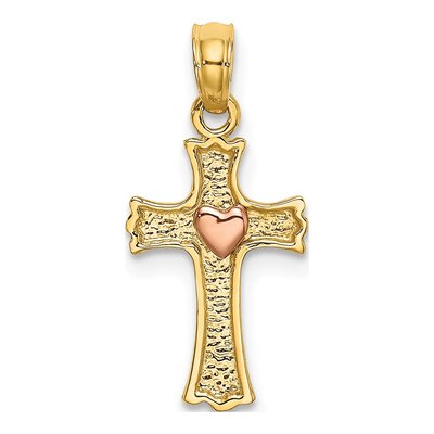 14K Two-Tone Gold Heart Cross Pendant