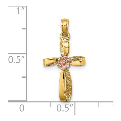 14K Two-Tone Gold Twisted Cross Flower Pendant – view 4