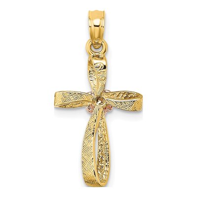 14K Two-Tone Gold Twisted Cross Flower Pendant – view 5
