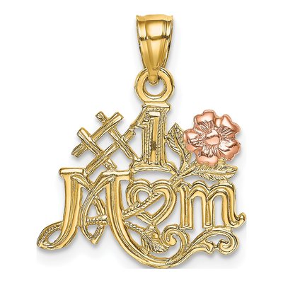 14K Two-Tone Gold MOM Flower Number 1 Pendant
