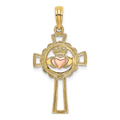 14K Two-Tone Gold Claddagh Cross Pendant