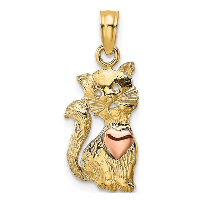 14K Two-Tone Gold Cat Pendant