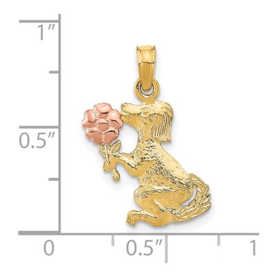 14K Two-Tone Gold Dog Holding Flower Charm – view 4
