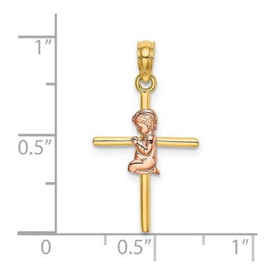 14K Two-Tone Gold Boy on Cross Pendant – view 4