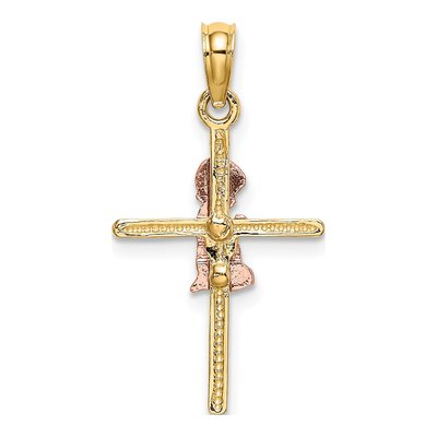 14K Two-Tone Gold Boy on Cross Pendant – view 5