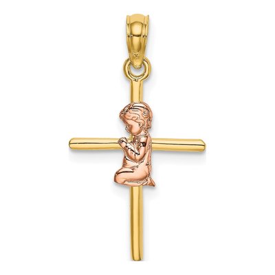 14K Two-Tone Gold Boy on Cross Pendant