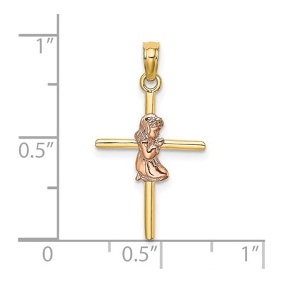 14K Two-Tone Gold Girl on Cross Pendant – view 4