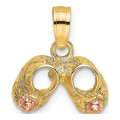 14K Two-Tone Gold Baby Booties Teddy Bear Charm