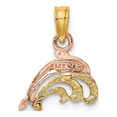 14K Two-Tone Gold Dolphin Wave Pendant – view 5