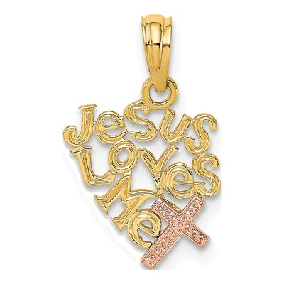 14K Two-Tone Gold Jesus Loves Me Cross Charm