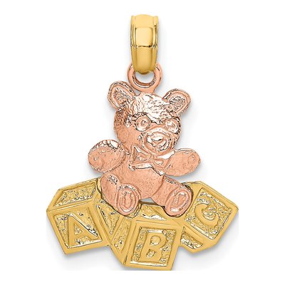 14K Two-Tone Gold Teddy Bear ABC Blocks Charm