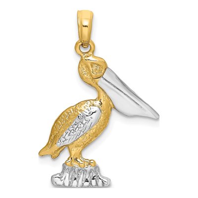 14K Yellow Gold Standing Pelican Pendant