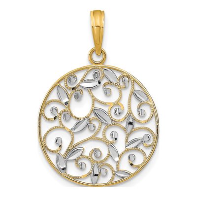 14K Yellow Gold Filigree Round Pendant