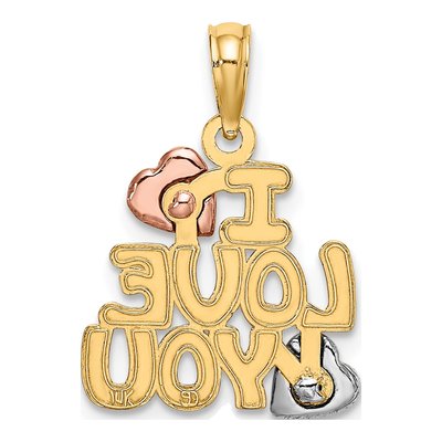 14K Two-Tone Gold I LOVE YOU Hearts Pendant – view 4