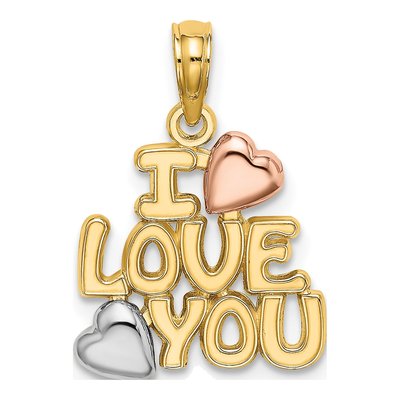 14K Two-Tone Gold I LOVE YOU Hearts Pendant