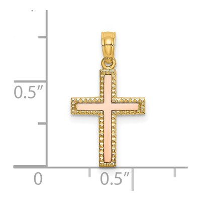 14K Two-Tone Gold Polished Cross Charm Pendant – view 4