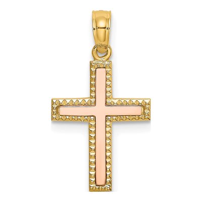 14K Two-Tone Gold Polished Cross Charm Pendant
