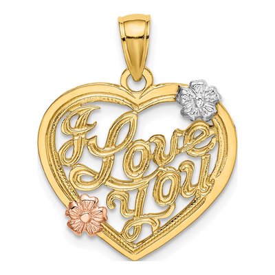 14K Two-Tone Gold I Love You Heart Charm