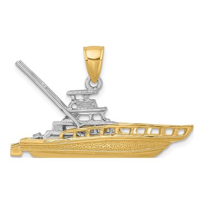 14K Two-Tone Gold 3-D Sportfishing Boat Charm – view 5