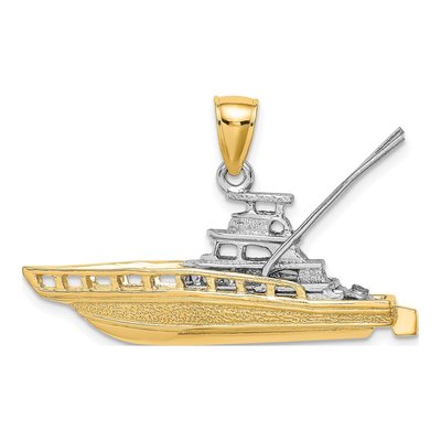 14K Two-Tone Gold 3-D Sportfishing Boat Charm