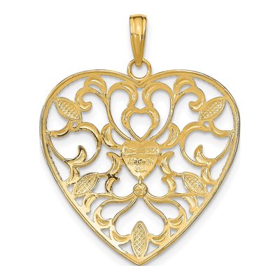 14K Yellow Gold Filigree Leaf Heart Charm – view 5