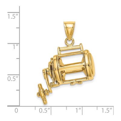 14K Yellow Gold 3D Fishing Reel Charm – view 4