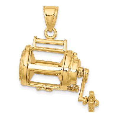 14K Yellow Gold 3D Fishing Reel Charm – view 5