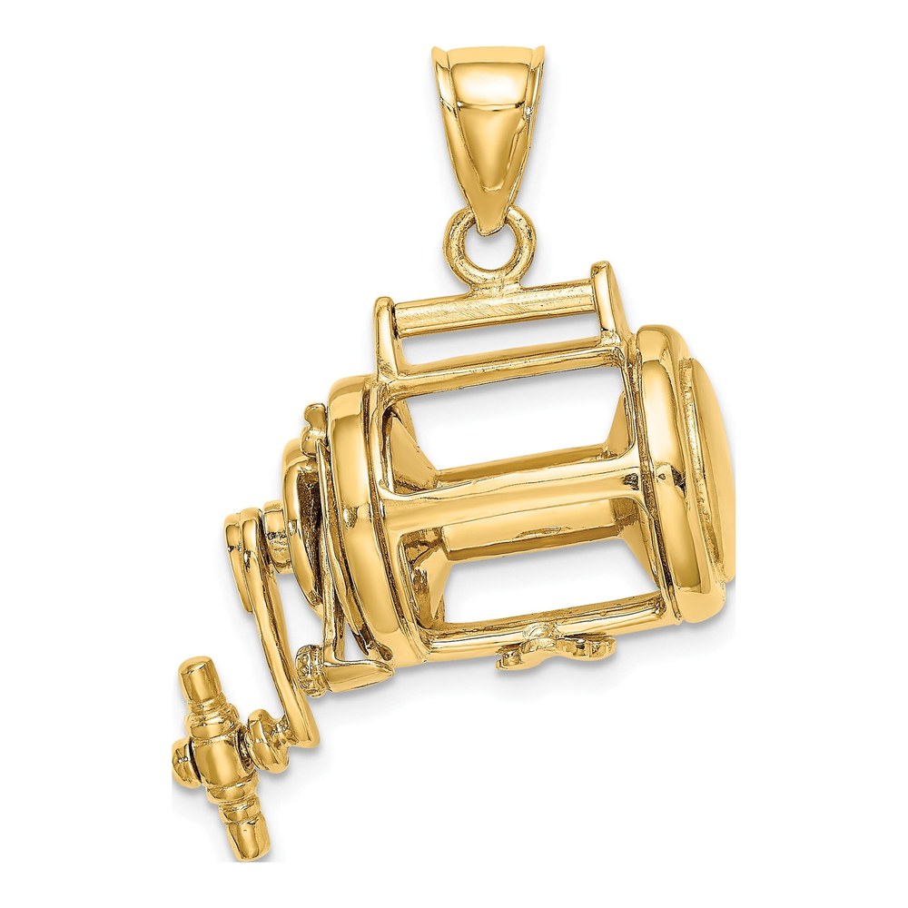 14K Yellow Gold 3D Fishing Reel Charm