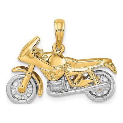 14K Two-Tone Gold 3-D Motorcycle Pendant