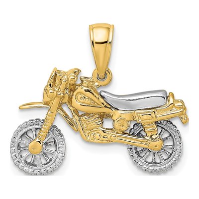14K Two-Tone Gold 3-D Moveable Dirt Bike Motorcycle Charm
