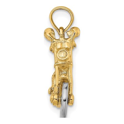14K Two-Tone Gold Motorcycle Charm, Moveable Wheels – view 3