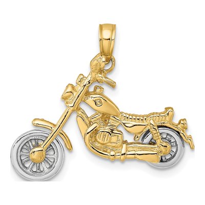 14K Two-Tone Gold Motorcycle Charm, Moveable Wheels – view 5