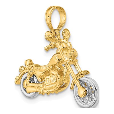 14K Two-Tone Gold Motorcycle Charm, Moveable Wheels – view 6