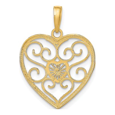 14K Yellow Gold Filigree Heart Charm – view 5
