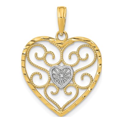 14K Yellow Gold Filigree Heart Charm