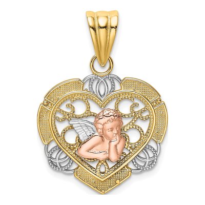 14K Two-Tone Gold Angel Heart Pendant