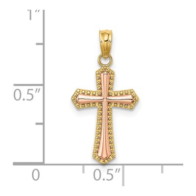 14K Two-Tone Gold Beaded Cross Pendant – view 4