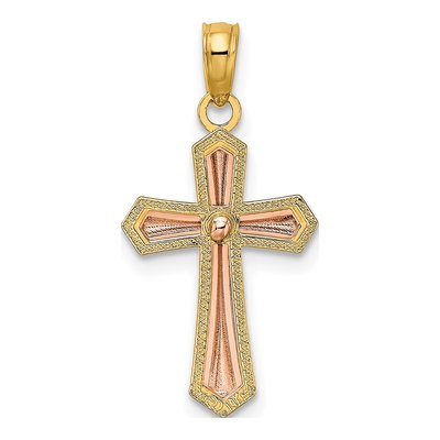 14K Two-Tone Gold Beaded Cross Pendant – view 5