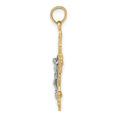 14K Two-Tone Gold Textured Lace Crucifix Charm – view 3
