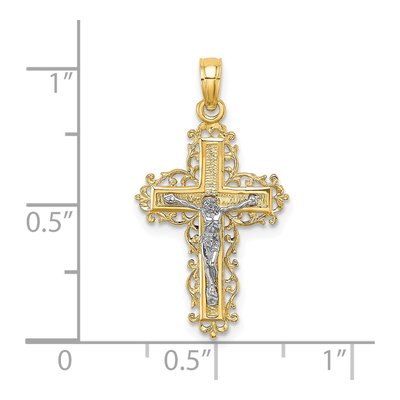 14K Two-Tone Gold Textured Lace Crucifix Charm – view 4