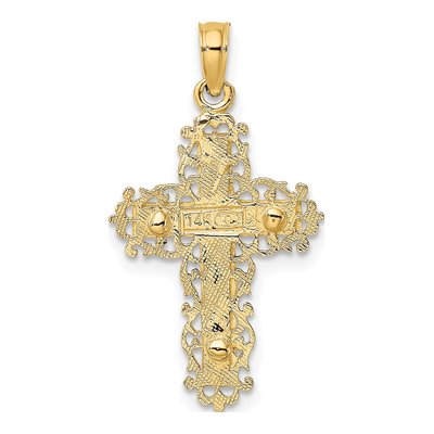 14K Two-Tone Gold Textured Lace Crucifix Charm – view 5